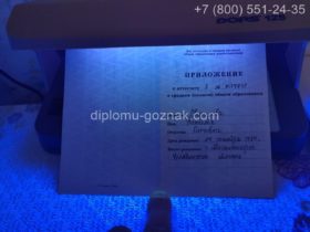 Приложение к диплому учителя ВУЗа 2018 года под УФ лампой